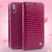 QIALINO-WALLETIPXCROFUSHIA - Etui iPhone X croco Fushia cuir haut de gamme avec rabat latéral