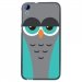 TPU1DES820CHOUETTE2 - Coque Souple en gel noir pour HTC Desire 820 avec impression Motifs chouette endormie bleue et grise