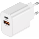 AKA-USBACBLANC - Chargeur secteur USB-C et USB-A puissance 20W coloris blanc