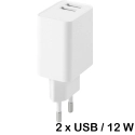 CH-2USB12WBLANC - Chargeur secteur smartphone et tablette prise USB 12W coloris blanc