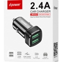 DPOW-J8503NOIR - D-Power Chargeur voiture compact  2 prises USB 2.4A coloris noir