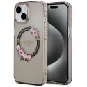 GUHMP15SHFWFCK - Coque Guess série Flower MagSafe pour iPhone 15 coloris gris fumé