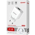 LTP-J8528-USBC - Chargeur sortie USB avec câble USB-C de D-Power 1,2 mètre charge rapide 2.1A