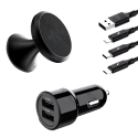 MBX-PACKCAR3EN1 - Pack voiture universel avec Support magnétique chargeur allume cigare et câble 3en1