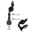 USBSWITCH - Cable Rétractable USB Data et Chargeur 3 en 1 iPhone Micro USB Mini USB